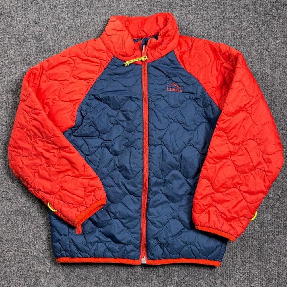 LL Bean Pathfinder Quilted Puffer Jacket Kids Size M 5-6 Blue Orange READ